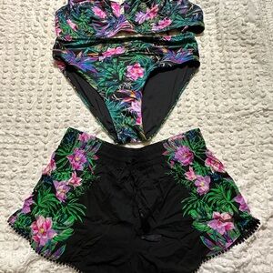 Victoria's Secret Floral Bikini Set with Coverup Shorts 40DD & XL